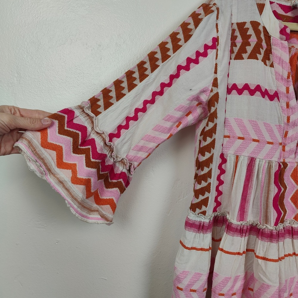 Devotion Twins Stars Ella Dress Girls 10-12 Pink Orange Geometric Boho Tiered - Picture 4 of 9